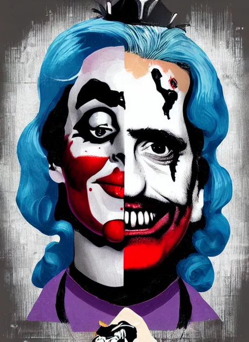 Image similar to lady gaga harley queen and joaquin phoenix joker by mimmo rottela and bengus and banksy