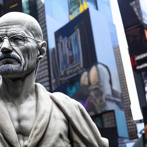 Image similar to a very detailed renaissance sculpture of walter white by michelangelo, standing in times square, 3 d render, hyper detailed, sharp focus, 8 k resolution