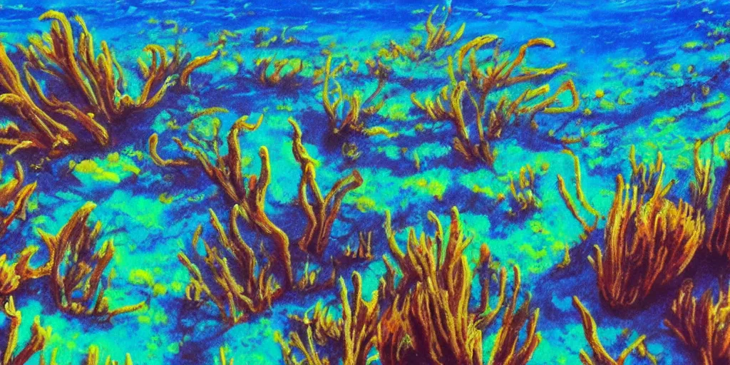 Prompt: a desert underwater super detailed acrylic painting