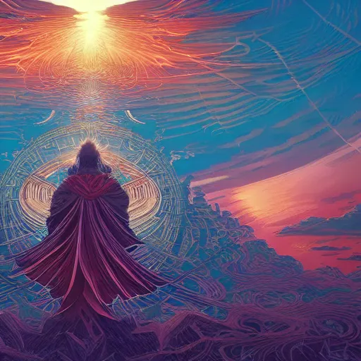 Image similar to the second coming of the dao, by dan mumford and yusuke murata and makoto shinkai and ross tran, cosmic, heavenly, god rays, intricate detail, cinematic, 8 k, cel shaded, unreal engine, featured on artstation, pixiv