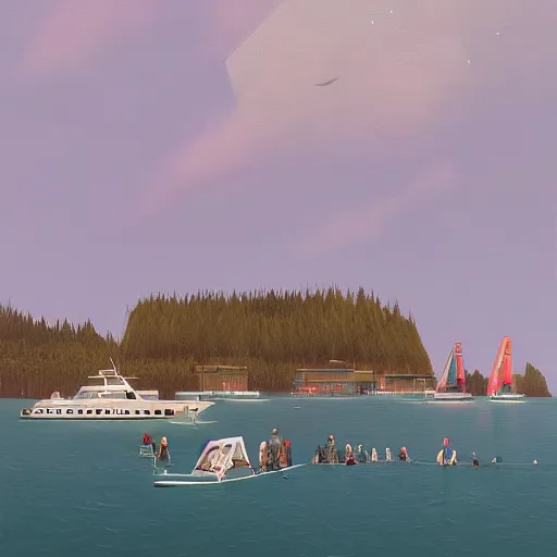 Image similar to yachting club by simon stalenhag