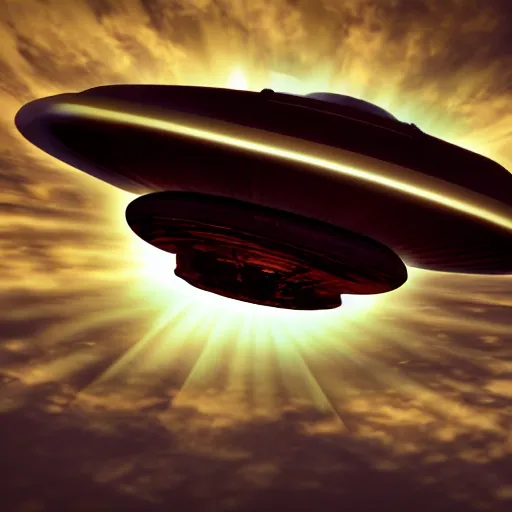 Prompt: photorealistic dramatic view of an alien mothership floating in the sky at noon