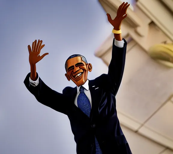 Image similar to Barack Obama as a cartoon character in a Disney animated film; masterpiece; f/1.4; 90mm