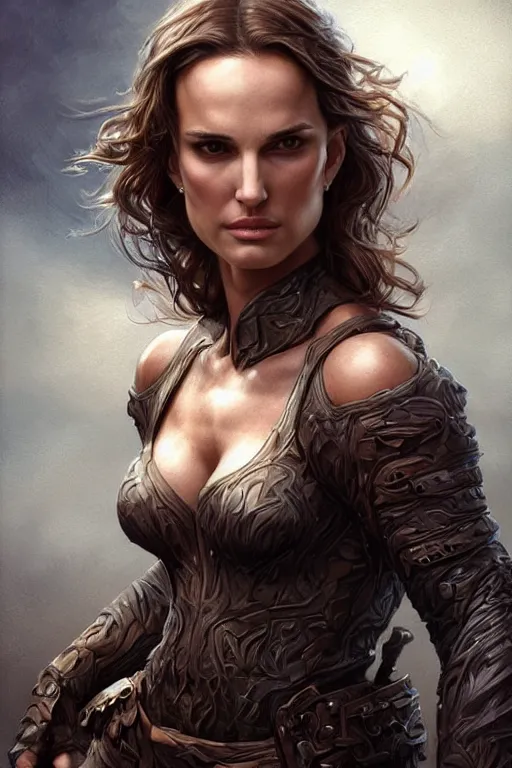 Prompt: muscled Natalie Portman as a ruggedly handsome hero, intricate, elegant, highly detailed, centered, digital painting, artstation, concept art, smooth, sharp focus, illustration, art by artgerm and donato giancola and Joseph Christian Leyendecker, Ross Tran, WLOP