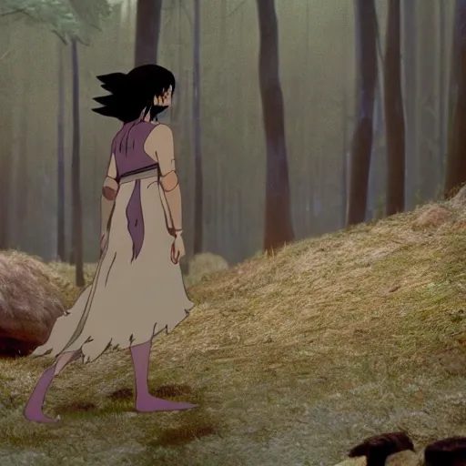 Image similar to mary elizabeth winstead as princess mononoke, still frame, sharp focus, cinematic, filmic