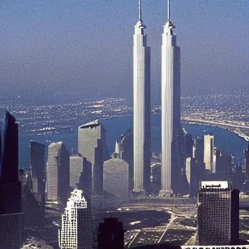 Prompt: “The TwinTowers transform into giant robots as Donald Trump commands them to intercept Bin Laden’s evil attack planes September 11 2001 hq ap photos CNN”