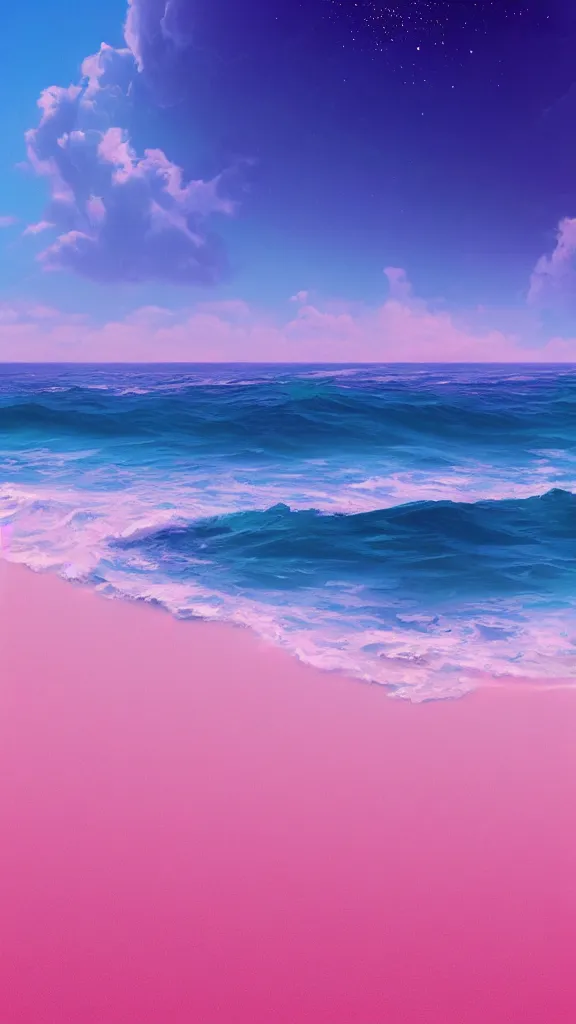 Image similar to beach horizon view of the ocean on an alien planet, vaporwave ocean, planet in space over the horizon, trending on artstation, digital art by beeple