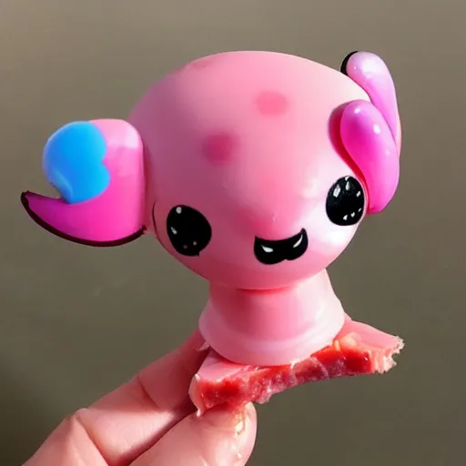 Image similar to a cute animal made of raw meat that says Kawaii, colorful, pastel, sticker, clean