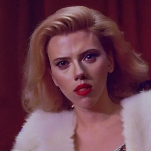 Image similar to a still of Scarlett Johansson in the black lodge in Twin Peaks (1990)