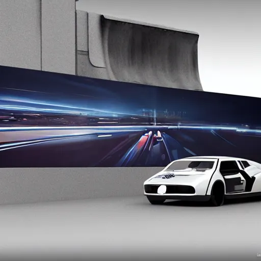 Image similar to sci-fi cars and wall near structure on the coronation of napoleon painting : and digital billboard in the middle and everything in style of zaha hadid and suprematism forms, unreal engine 5, keyshot, octane, artstation trending, ultra high detail, ultra photo realistic, 8k, 16k, in plastic, dark, tilt shift,