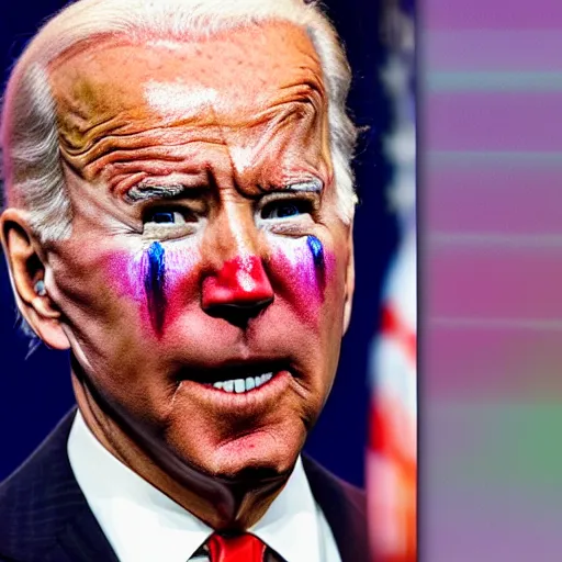 Image similar to Joe Biden with colorful clown makeup all over his face