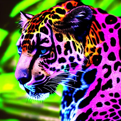 Prompt: a neon jaguar in the jungle