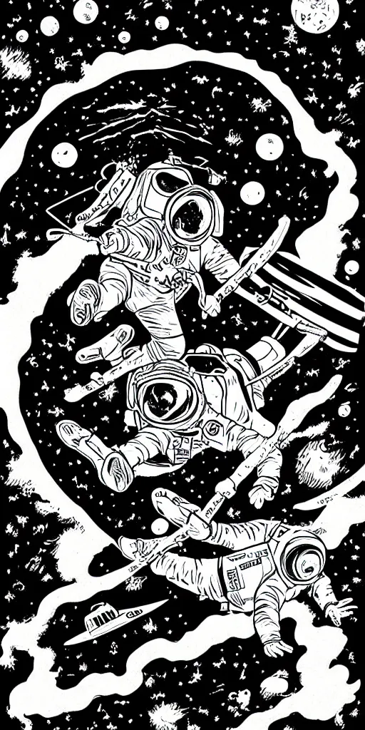 Prompt: full color, mcbess poster , astronaut drifting into a black hole