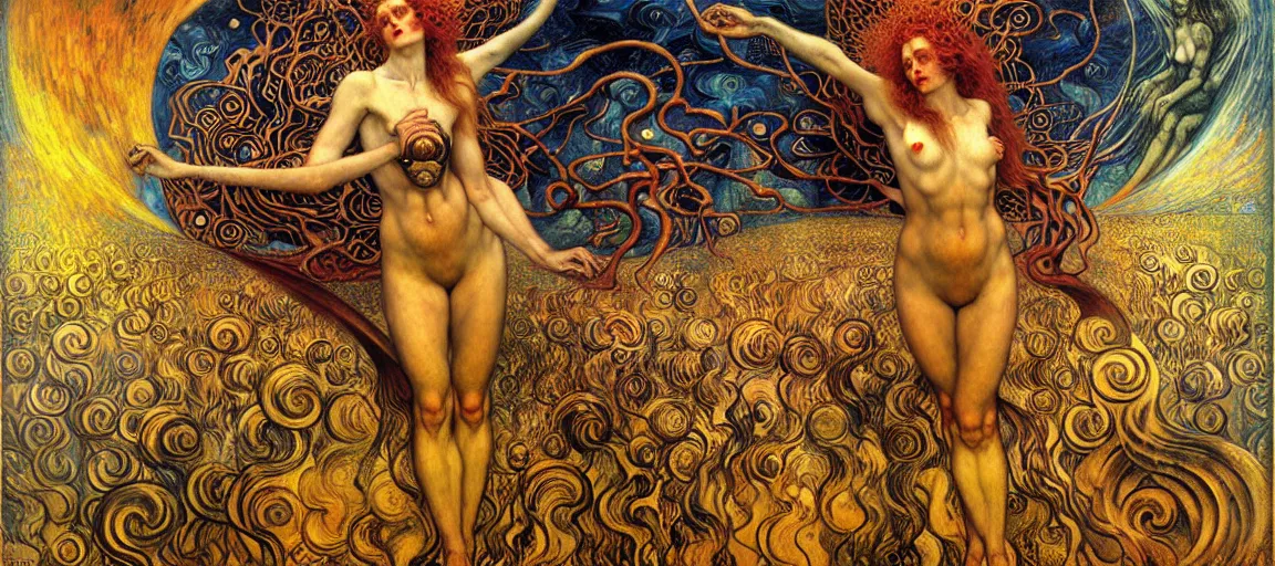 Image similar to Divine Chaos Engine by Karol Bak, Jean Delville, William Blake, Gustav Klimt, and Vincent Van Gogh, symbolist, visionary