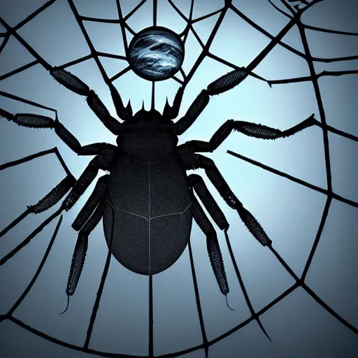 Prompt: a large evil spider spins a web between 2 planets dark fantasy, horror, concept art, smooth, sharp focus, illustration
