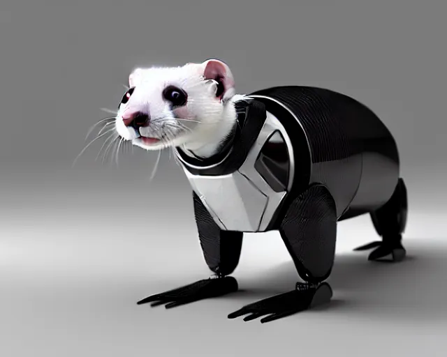 Image similar to futuristic ferret - shaped robot, robotic ferret - shaped 3 d octane render, cyberpunk ferret - shaped mechanical robot