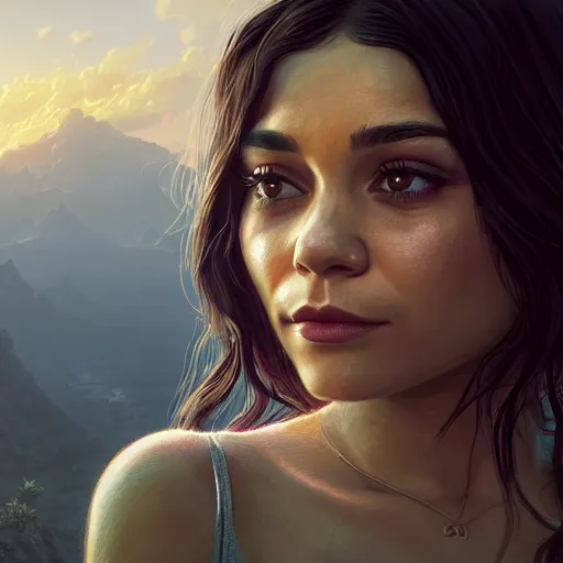 Image similar to highly detailed portrait, vanessa hudgens, in gta v, stephen bliss, unreal engine, fantasy art by greg rutkowski, loish, rhads, ferdinand knab, makoto shinkai and lois van baarle, ilya kuvshinov, rossdraws, tom bagshaw, global illumination, radiant light, detailed and intricate environment