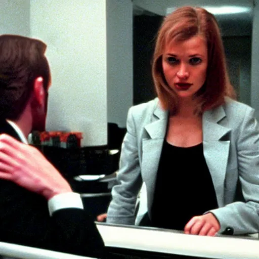 Image similar to female Emmanuel Macron in American Psycho (1999)