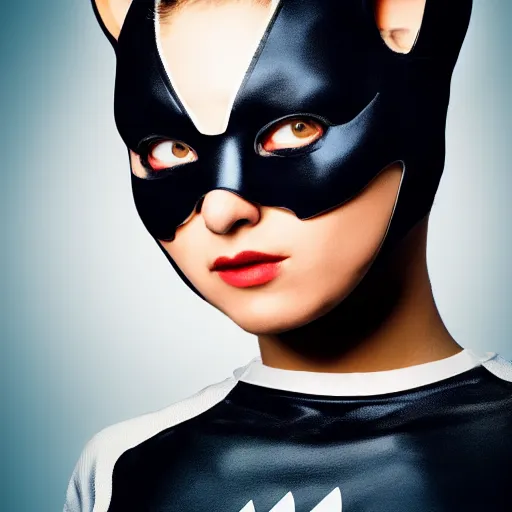 Prompt: beatiful girl in adidas costume as catwoman, 30mm lens photo portrait, realistic, volumetric lighting