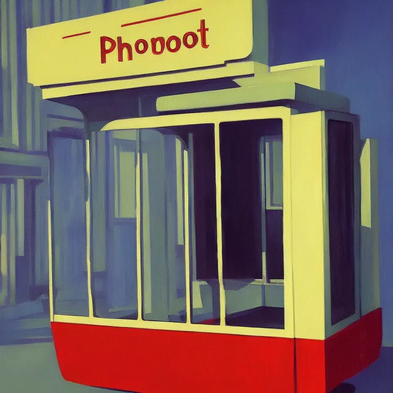 Image similar to inside phonebooth, painted by Edward Hopper, painted by James Gilleard, airbrush