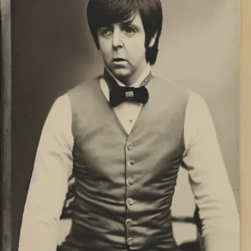 Prompt: a daguerreotype photograph of a paul mccartney look - alike