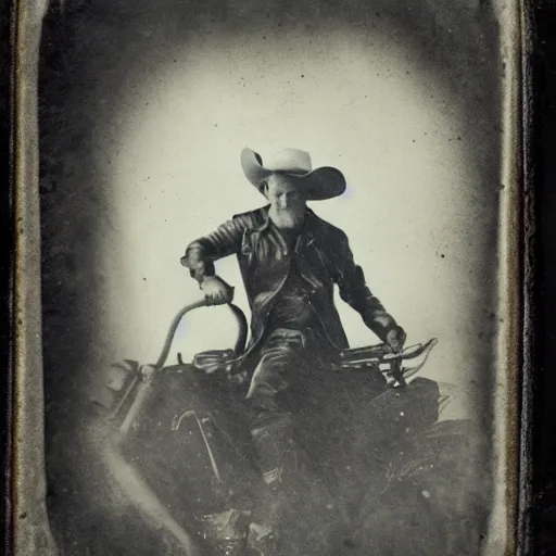 Image similar to tintype photo, bottom of the ocean, cowboy riding squid