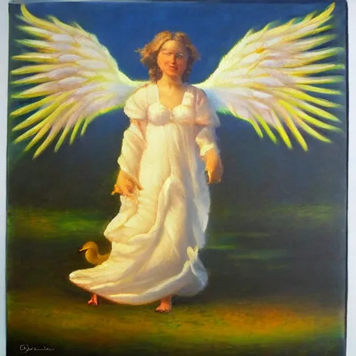 Prompt: angel of ducks, by jean deville, oil on canvas