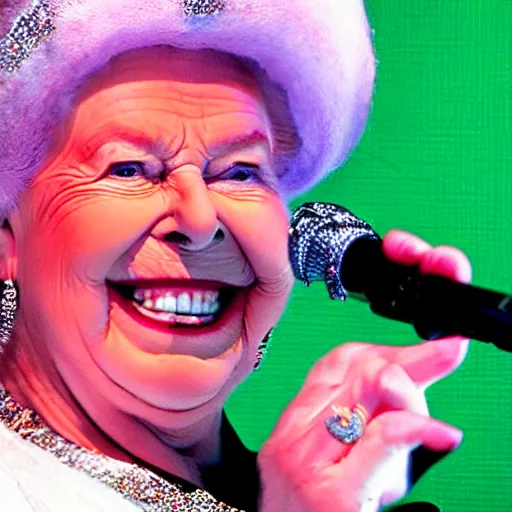 Image similar to queen beatrix performing on her yeezus tour