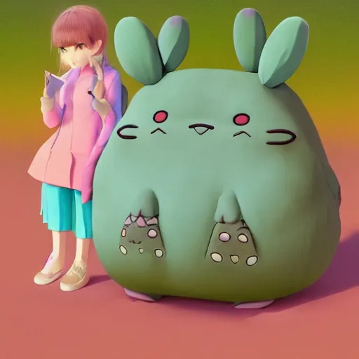 Image similar to cactus, plush, Totoro, soft render, dreamlike, pastel Ilya Kuvshinov