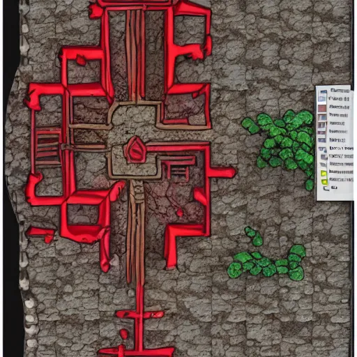 Image similar to dnd battle map of a hell vault, top - down view, red and black theming