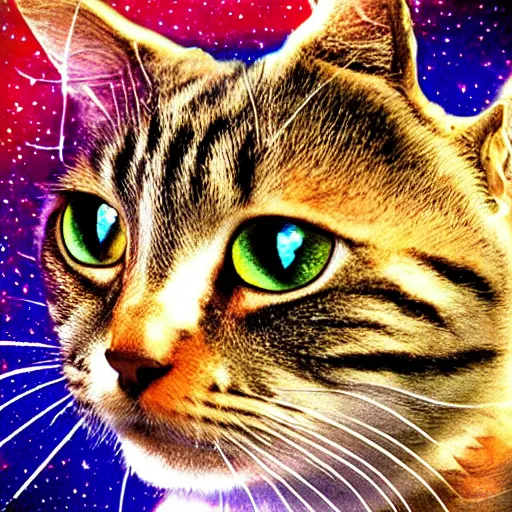 Prompt: a cosmic tabby cat in the desert