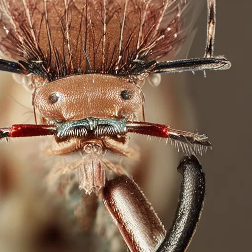 Image similar to a sharply detailed, focus-stacked, microscopic close-up of a mosquito with George Washington's head