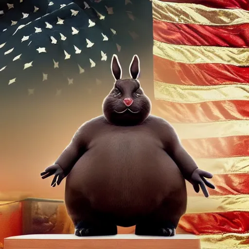 Image similar to hyper realistic big Chungus as the president of the United States of America. Award winning photography