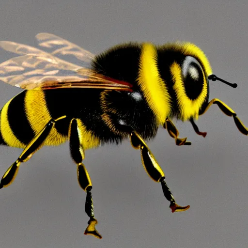 Image similar to 3 d render of a bee, close up shot, blurry background