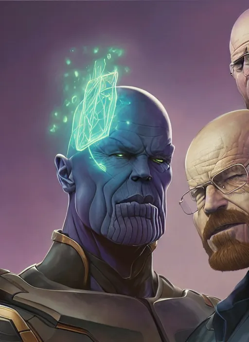 Prompt: thanos and walter white, love, elegant, digital painting, concept art, smooth, sharp focus, illustration, from starcraft by ruan jia and mandy jurgens and artgerm and william - adolphe bouguerea