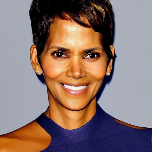 Image similar to halle berry's face popping out of a giant blueberry
