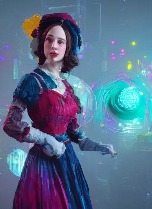 Image similar to Ada Lovelace full of colour, cinematic lighting, trending on artstation, 4k, hyperrealistic, focused, extreme details,unreal engine 5, cinematic, masterpiece