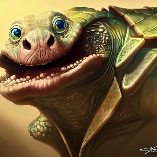 Prompt: aged turtle, fantasy, charming, pixar splash art, art by artgerm, intricately detailed, highly detailed, trending on artstation, 4 k, wallpaper - 1 0 2 4