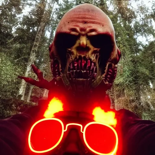 Image similar to photo of my vacation in hell. Doom style. Selfie.