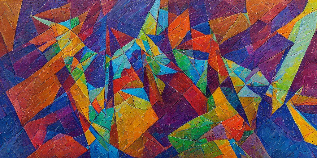 Prompt: geometric surrealism impasto, hyper detailed,