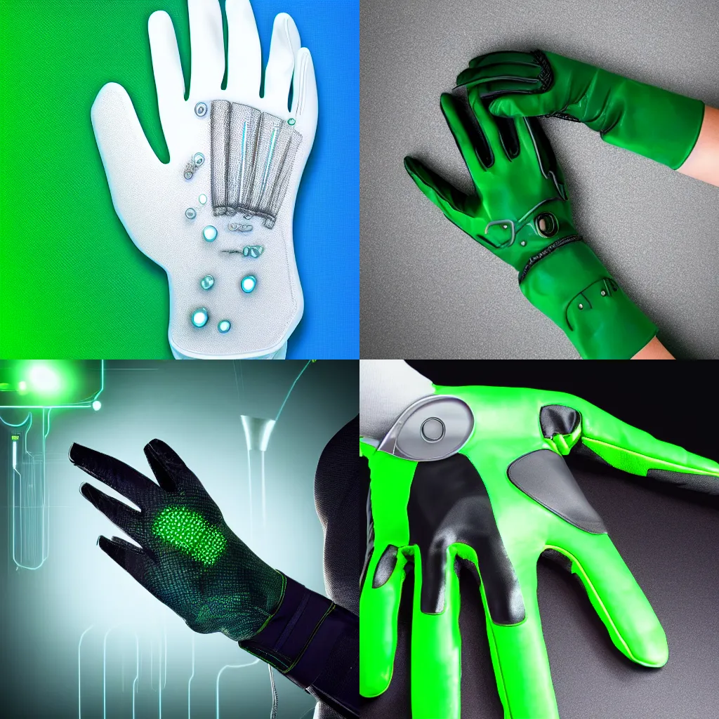 Prompt: Realistic cybernetic glove with green streaks, commercial product photo, 4k, detailed