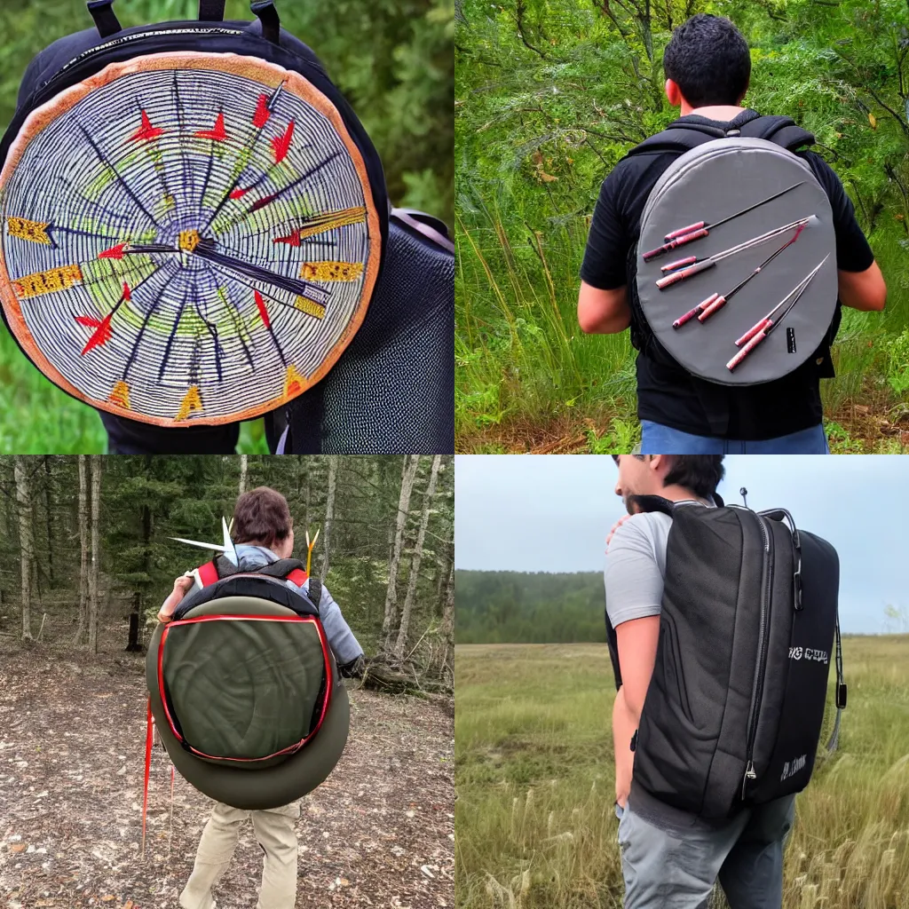 Prompt: A round backpack full of arrows