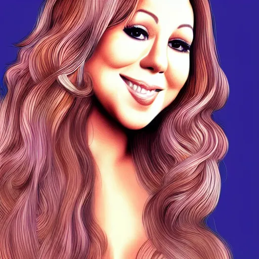 Image similar to an illustration of a beautiful mariah carey long hair, digital art, not characteristic