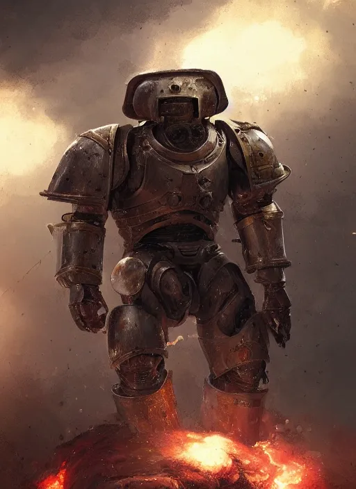 Image similar to medieval knight power armour, concept art, space marine, medieval, highly detailed, cinematic lighting, sparks, digital art painting by greg rutkowski