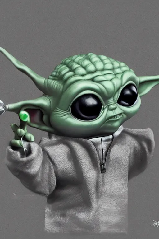 Image similar to baby yoda as a dj, turntable, hip hop, rapper, illustration, highly detailed, artstation, grogu