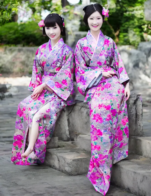 Image similar to two beautiful fashion taiwan girl wear elegant yukata in festival by hisaji hari