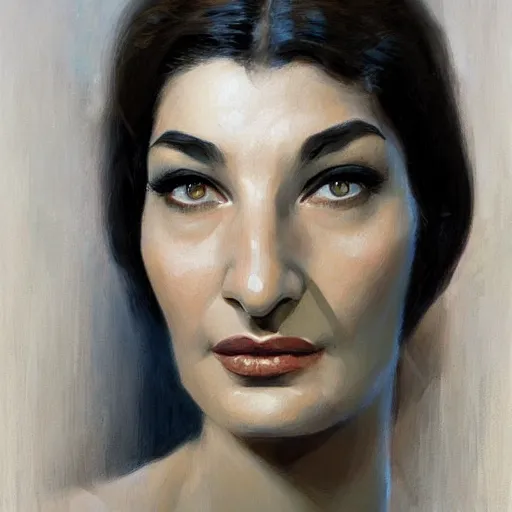 Image similar to Beautiful Maria Callas, closeup character portrait art by Donato Giancola, Craig Mullins, digital art, trending on artstation, highly detailed, high solution, symmetric face