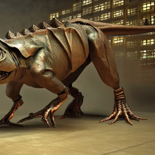 Image similar to teleguided mechanical t-rex, photorealistic, 4k