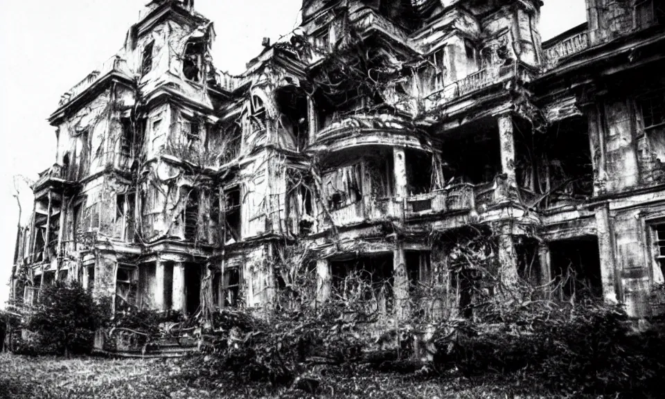 Image similar to 35mm film still, Resident evil mansion, zombie, spooky, horror, old, dirty, reversal film stock