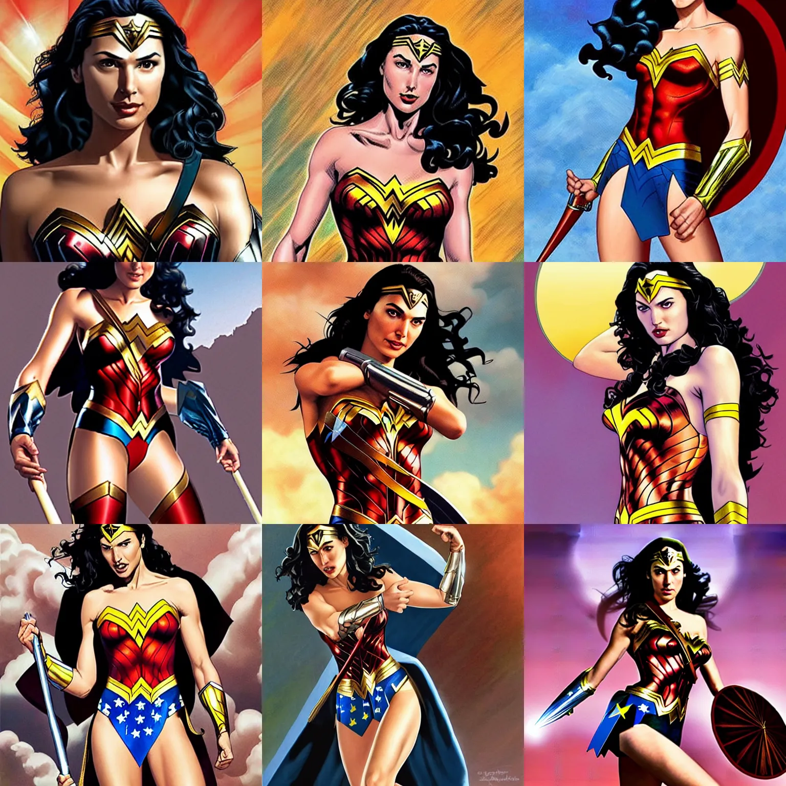 Prompt: Gal Gadot as Wonder Woman by brian bolland by alex ross by Esad Ribic by Greg Land digital painting digital art